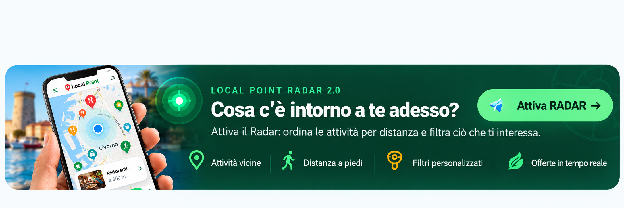 Local Point RADAR 2.0: attività vicine, distanza a piedi, filtri personalizzati e offerte in tempo reale