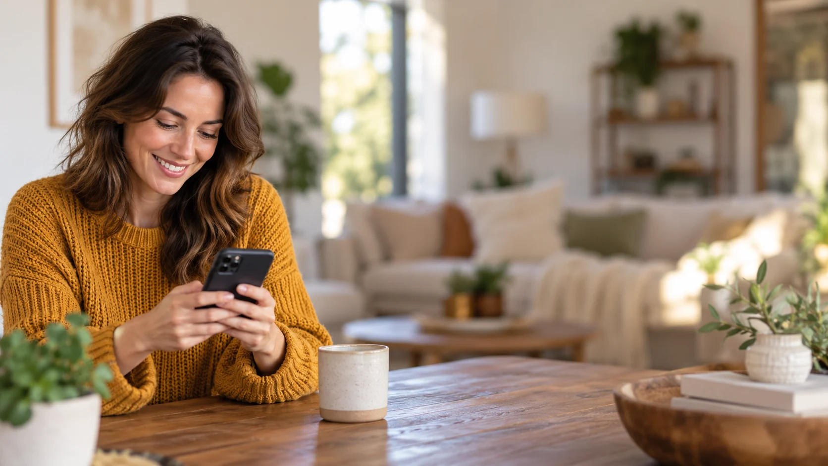 Una ragazza scopre i prodotti Local Point sul telefono